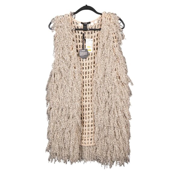 Rain Jackets & Blazers - Rain Boho Shaggy Knit Open Vest L NEW Fringed Acrylic Crochet Lagenlook Long